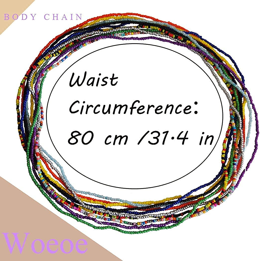 Woeoe 10PCS Waist Beads for Women Colorful African Waist Bead Chains Beach Summer Body Jewelry Accessories Apparel & Accessories > Jewelry > Body Jewelry Woeoe