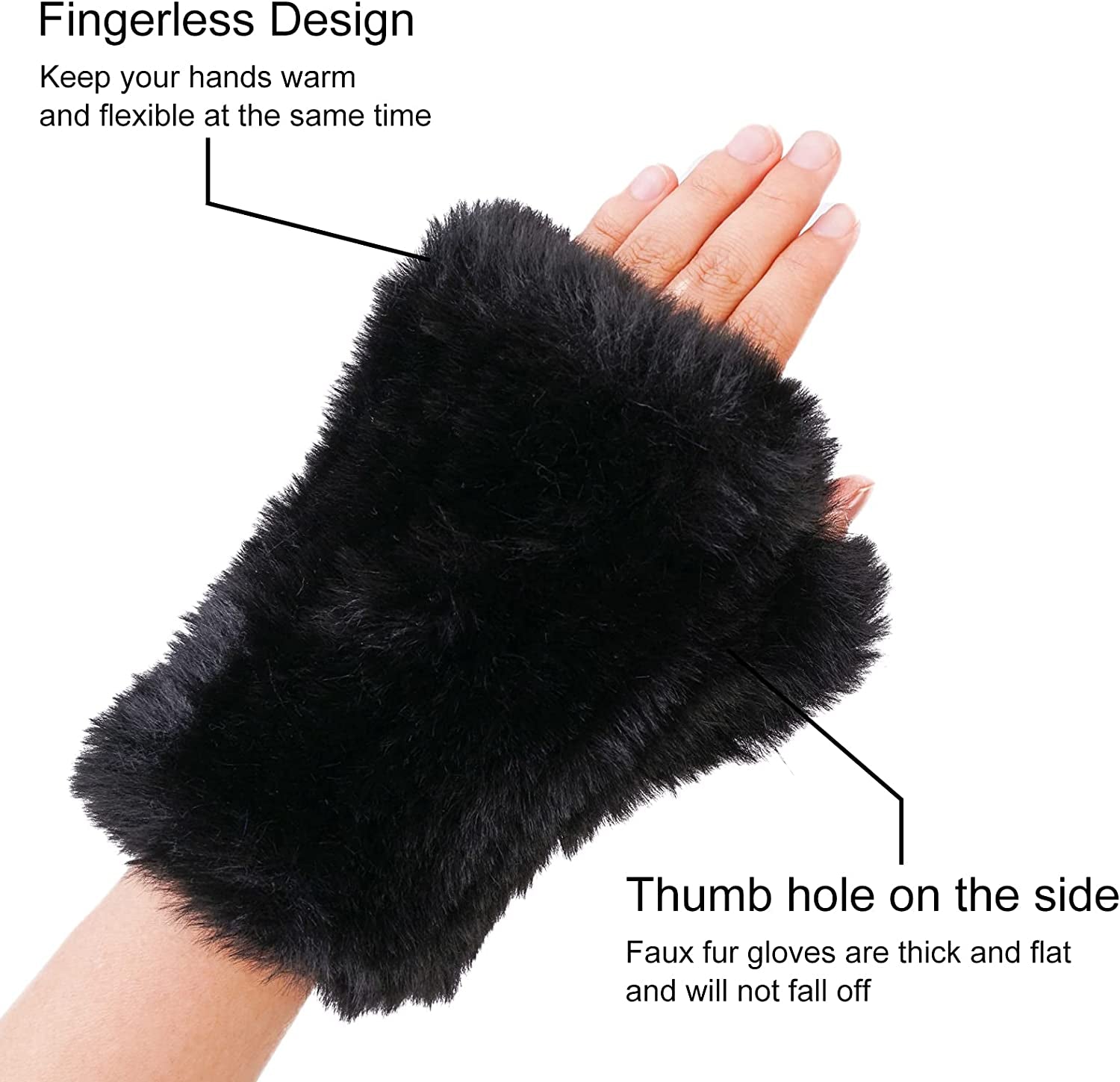 CECELORIA Women Faux Fur Fingerless Gloves - Soft Winter Gloves, Furry Gloves for Women Winter Warm Costume Accessories Apparel & Accessories > Clothing Accessories > Gloves & Mittens CECELORIA