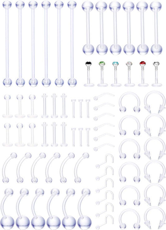 Jstyle 72Pcs 14G-20G Acrylic Body Piercing Lot Nose Ring Horseshoe Lip Tongue Eyebrow Tragus Body Piercing Navel Rings Barbells Apparel & Accessories > Jewelry > Rings Jstyle