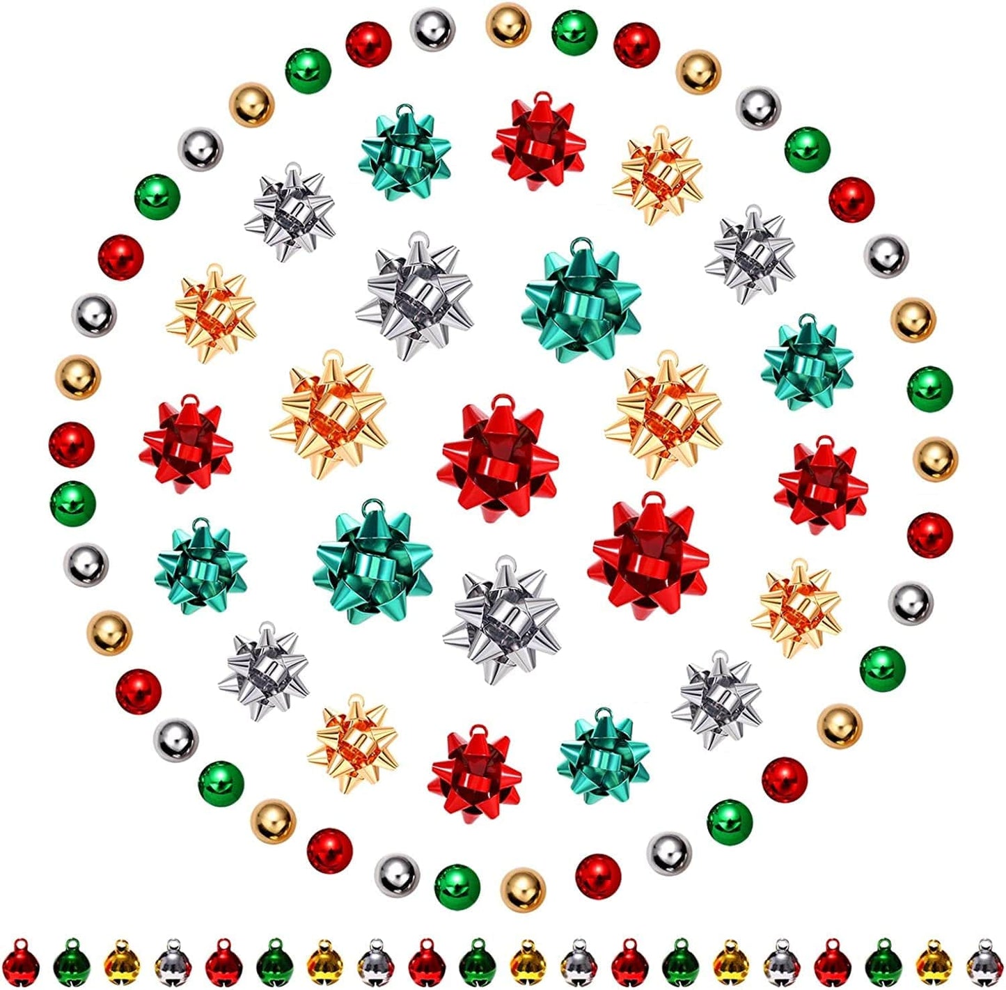 25PCS Christmas Charms for Jewelry Making Red Green Xmas Bow Charm Pendants for DIY Earring Bracelet Necklaces Holiday Clothes Sewing Bag Decoration Supply 80PCS Xmas Bow+Beads+Bells