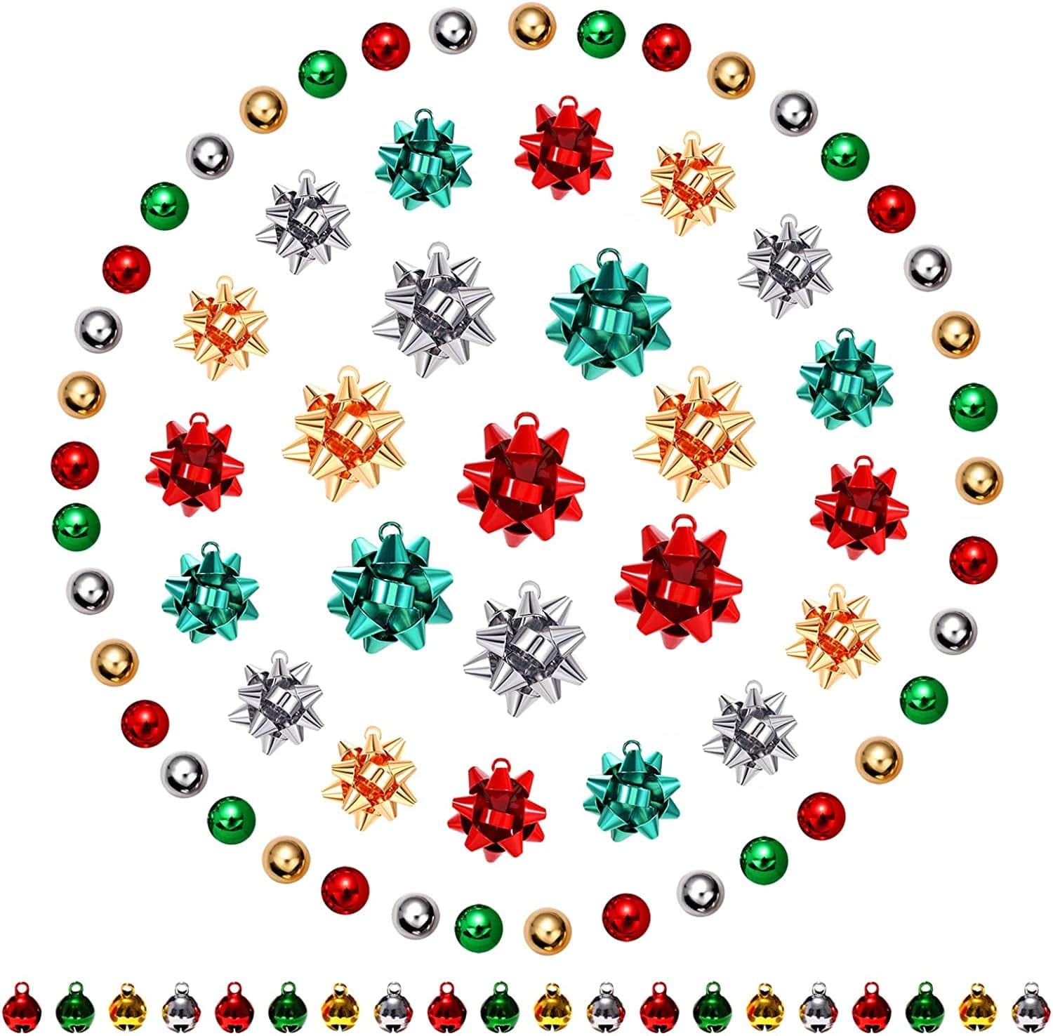 25PCS Christmas Charms for Jewelry Making Red Green Xmas Bow Charm Pendants for DIY Earring Bracelet Necklaces Holiday Clothes Sewing Bag Decoration Supply 80PCS Xmas Bow+Beads+Bells