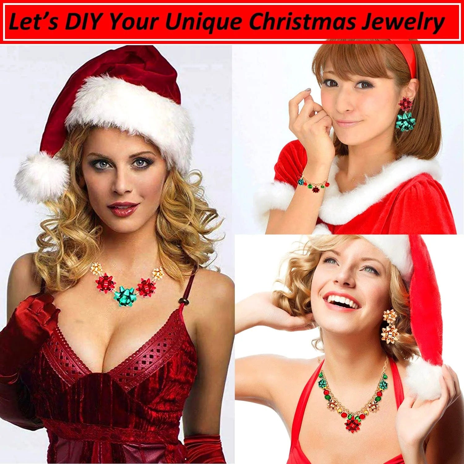 25PCS Christmas Charms for Jewelry Making Red Green Xmas Bow Charm Pendants for DIY Earring Bracelet Necklaces Holiday Clothes Sewing Bag Decoration Supply