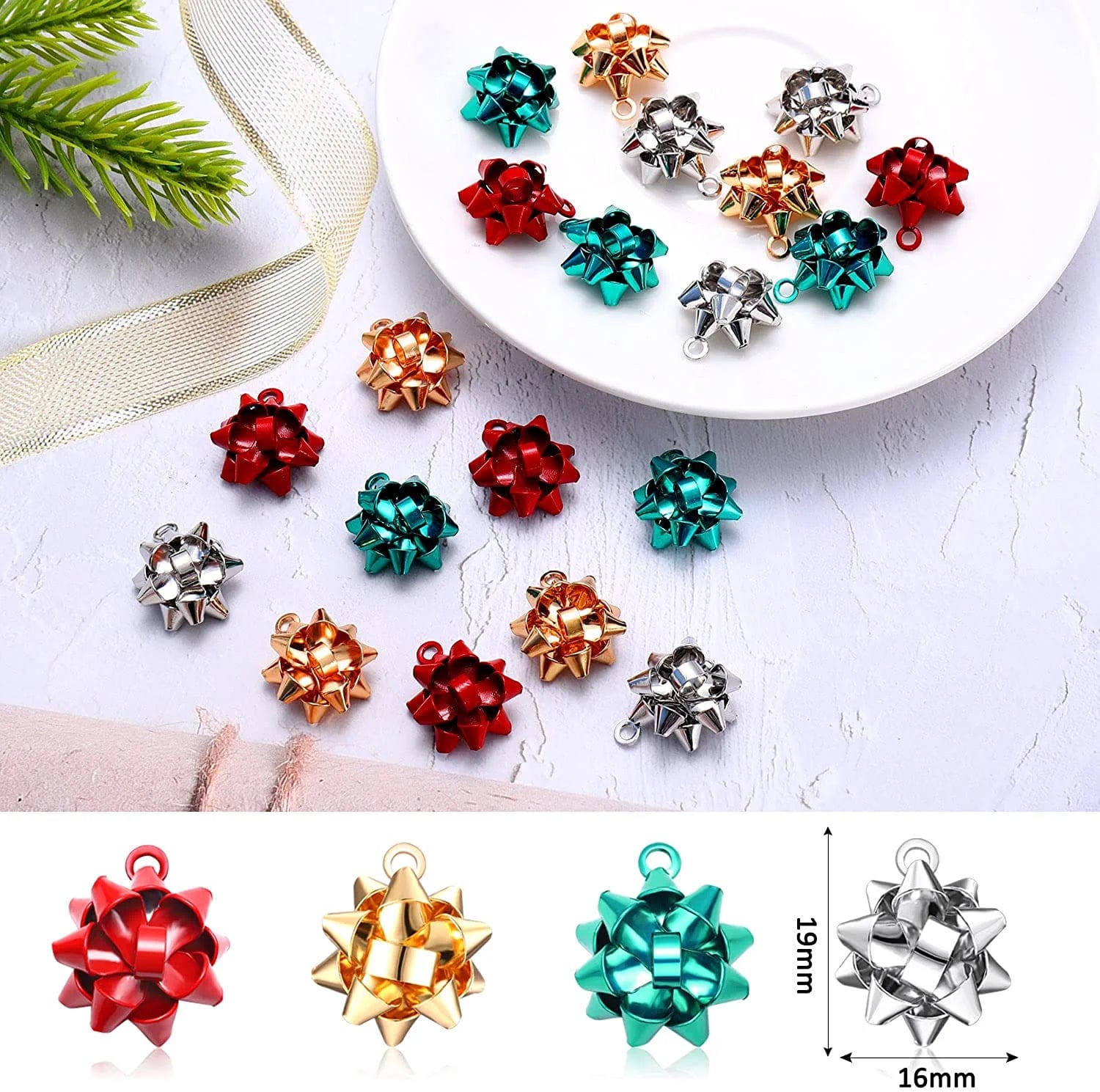 25PCS Christmas Charms for Jewelry Making Red Green Xmas Bow Charm Pendants for DIY Earring Bracelet Necklaces Holiday Clothes Sewing Bag Decoration Supply