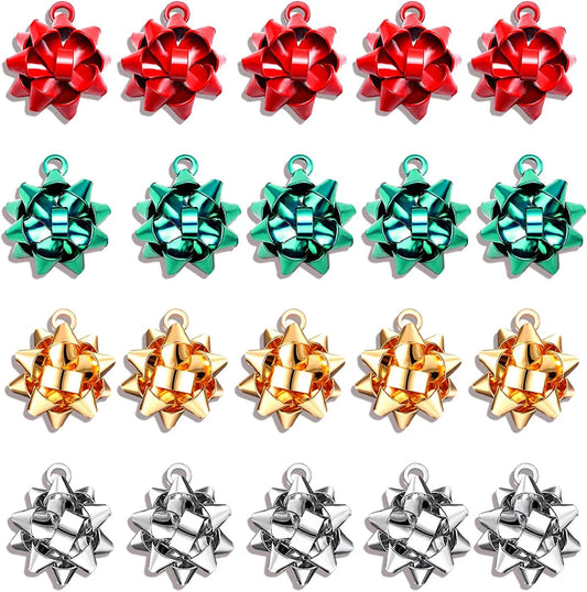 25PCS Christmas Charms for Jewelry Making Red Green Xmas Bow Charm Pendants for DIY Earring Bracelet Necklaces Holiday Clothes Sewing Bag Decoration Supply 20PCS Xmas Bow(16mm)