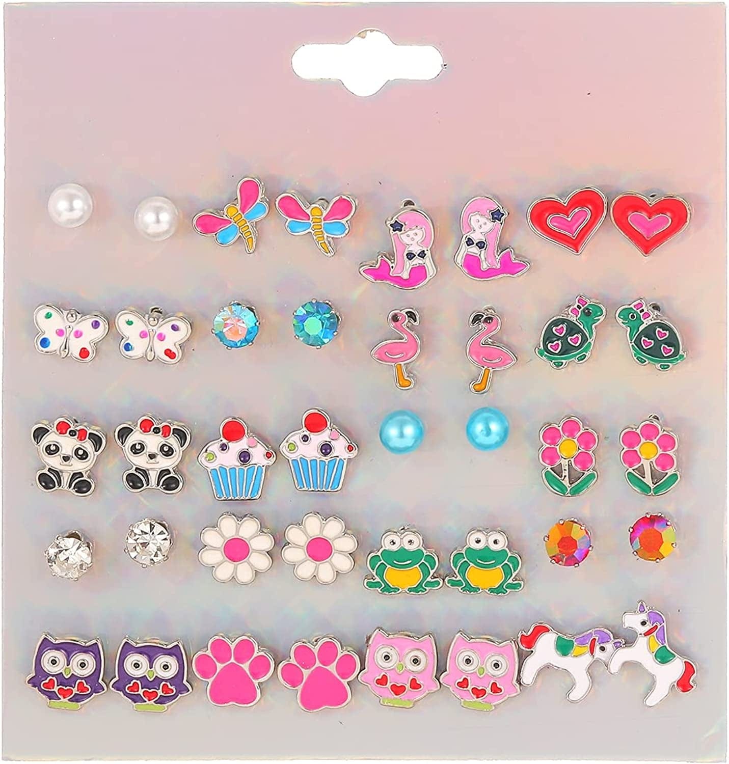 26/32 Pairs Hypoallergenic Christmas Stud Earrings for Girls Cute Animal Earrings for Teen Girls Little Girls Stainless Steel Earrings for Sensitive Ears Assorted Jewelry Set