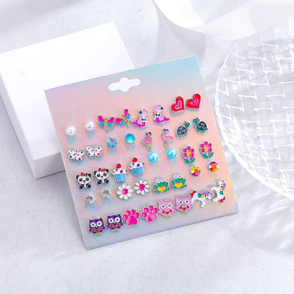 26/32 Pairs Hypoallergenic Christmas Stud Earrings for Girls Cute Animal Earrings for Teen Girls Little Girls Stainless Steel Earrings for Sensitive Ears Assorted Jewelry Set