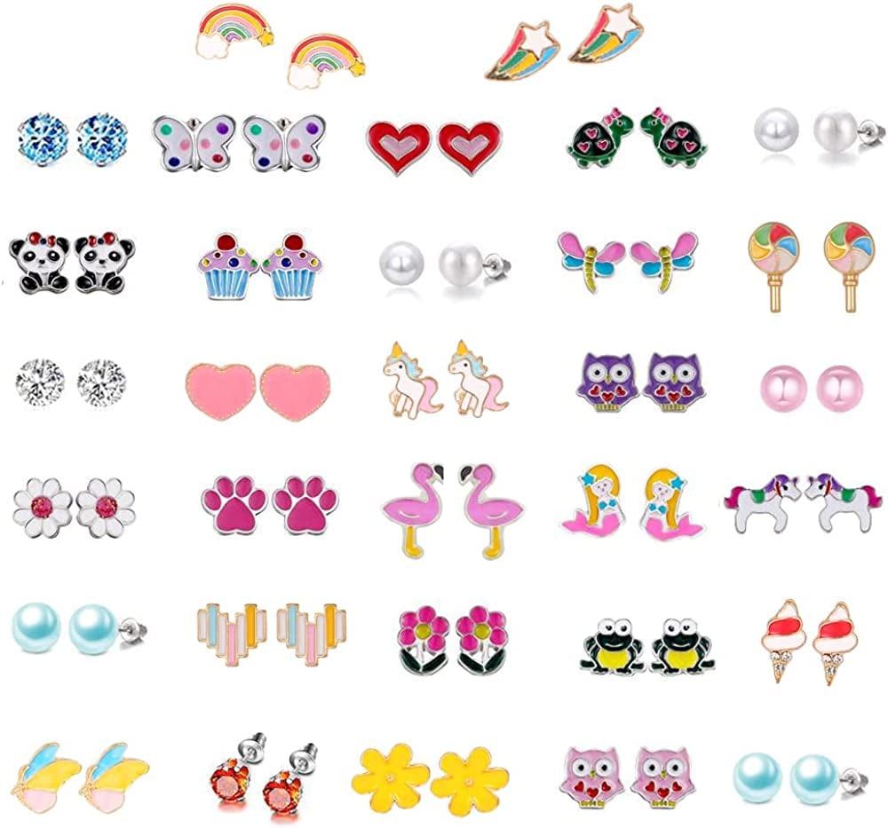 26/32 Pairs Hypoallergenic Christmas Stud Earrings for Girls Cute Animal Earrings for Teen Girls Little Girls Stainless Steel Earrings for Sensitive Ears Assorted Jewelry Set Stud