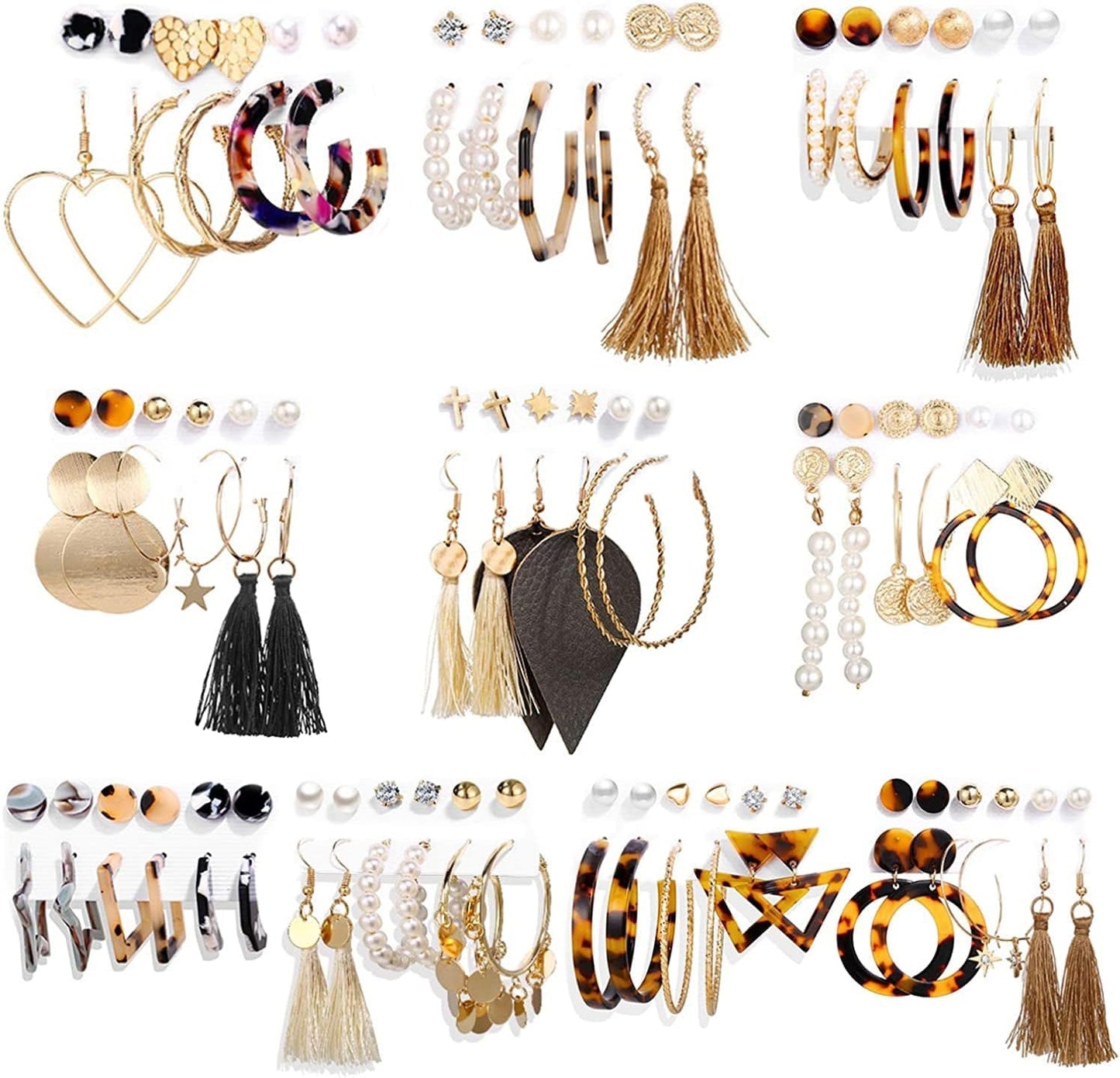 26/60/75 Pairs Fashion Earrings with Leopard Hoop Stud Jacket Earrings,Tassel Dangling Earrings for Women Girls Jewelry Valentine Birthday Party Gift earring-60pairs