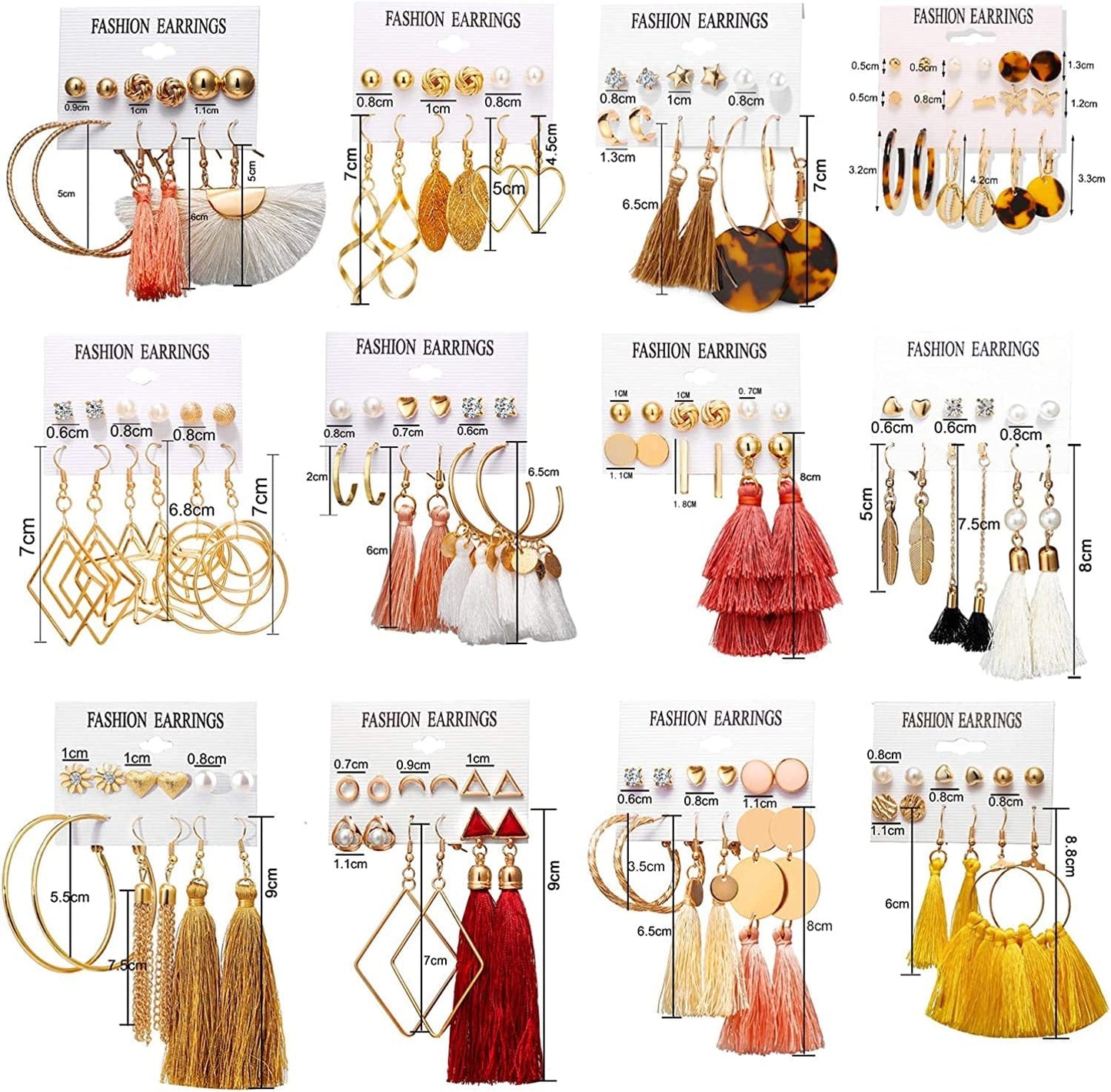 26/60/75 Pairs Fashion Earrings with Leopard Hoop Stud Jacket Earrings,Tassel Dangling Earrings for Women Girls Jewelry Valentine Birthday Party Gift