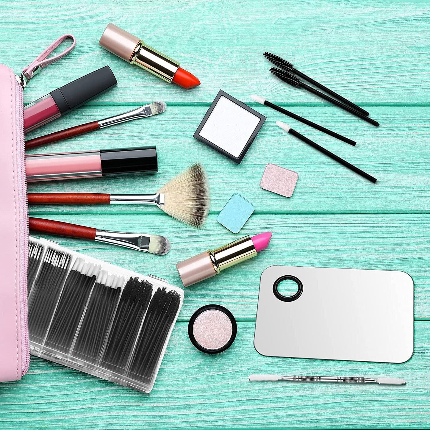 260 Pieces Disposable Makeup Tools Kit, Eyeliner Brushes Mascara Wands Lipstick Applicators Plastic Organizer Box Short Waterproof Cape Stainless Steel Makeup Palette, Spatula (Black) (Black) Health & Beauty > Personal Care > Cosmetics > Cosmetic Tools > Makeup Tools Maitys