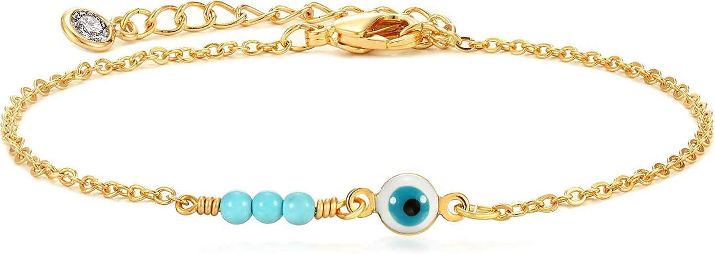 Dremmy Studios Simple Gold Chain Anklet,14K Gold/Silver Plated Dainty Summer Beach Anklets for Women Apparel & Accessories > Jewelry > Anklets DREMMY STUDIOS Turquoise Evil Eye