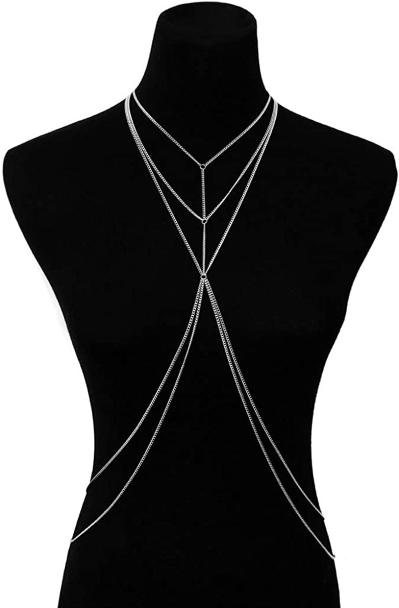 Bomine Crossover Body Chain Bra Sexy Silver Body Jewelry Necklace Bikini Chain for Women and Girls (Silver) Apparel & Accessories > Jewelry > Body Jewelry Bomine