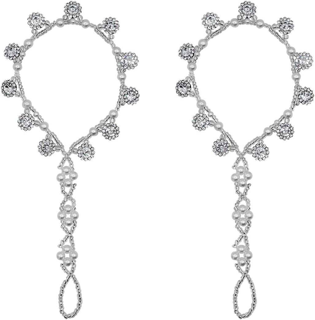Bellady 2Pcs Pearl Ankle Chain Barefoot Sandals with Starfish Beach Wedding Foot Jewelry Apparel & Accessories > Jewelry > Anklets Bellady Silver_Style 3