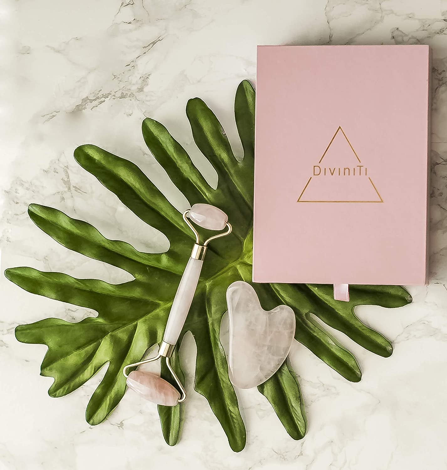 Rose Quartz Roller & Gua Sha Massage Tool - Gifts for Women - Jade Roller for Face Roller - Skincare Tools for Face | anti Aging Rose Quartz Roller for Face | Guasha Tool for Face Health & Beauty > Personal Care > Cosmetics > Cosmetic Tools > Skin Care Tools DROP OF DIVINITI