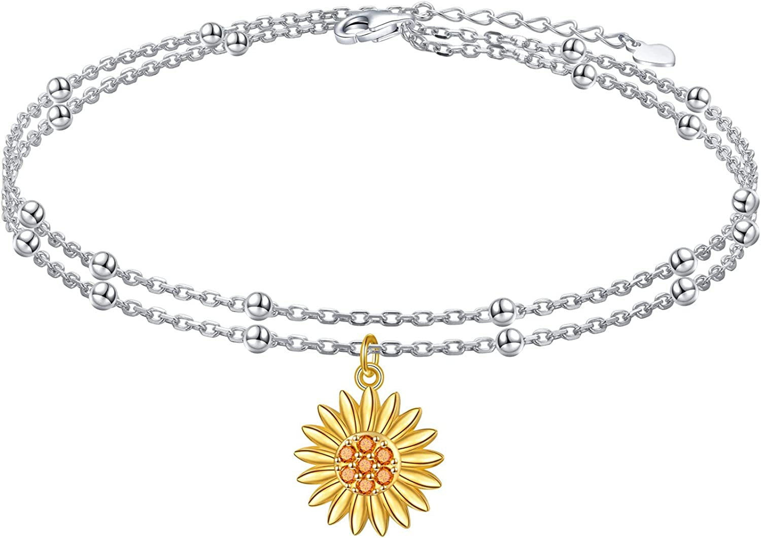 Star Moon Layered Anklet 925 Sterling Silver Sunflower Anklets for Women Girls Adjustable Beads Crescent Ankle Bracelet Boho Beach Foot Chain 9+1.5 Inch Charm Jewelry Birthday Gifts Apparel & Accessories > Jewelry > Anklets SilverSea Jewelry Sunflower