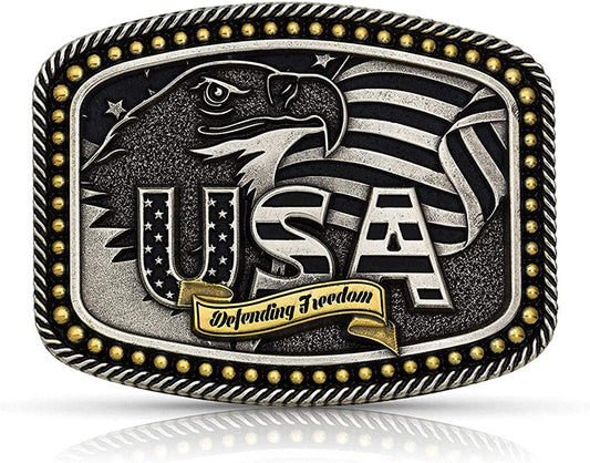 Montana Silversmiths 2Nd Amendment Series Attitude Western Belt Buckle (Defending Freedom USA - Tri Color) Apparel & Accessories > Clothing Accessories > Belt Buckles Montana Silversmiths