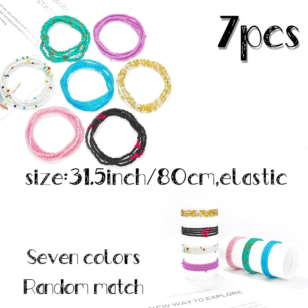 ELABEST Fashion Beads Waist Chain African Belly Bead Body Chain Beach 7Pcs Waist Jewelry Summer Body Accessories for Women (7Pcs-3) Apparel & Accessories > Jewelry > Body Jewelry ELABEST