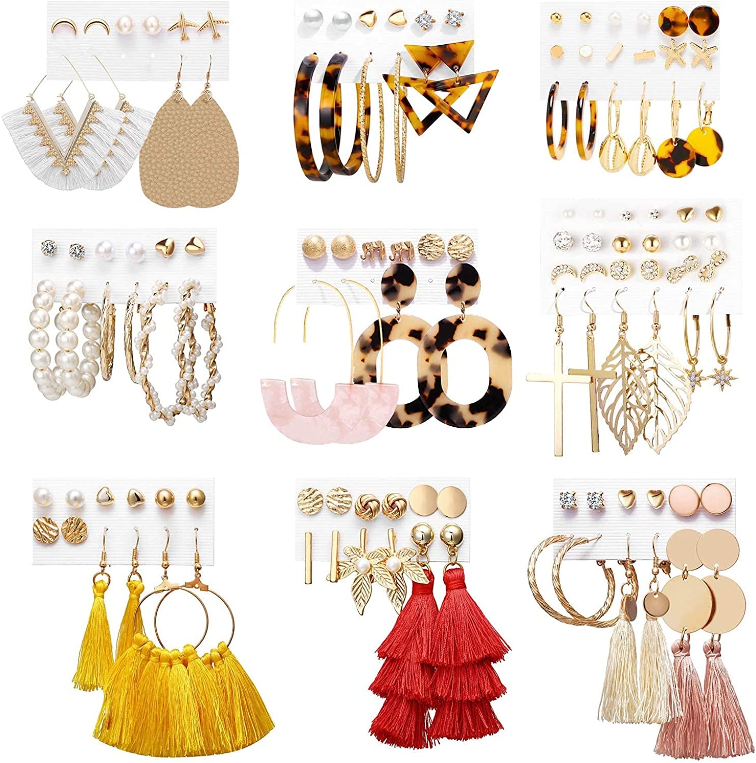 Earrings Set for Women Girls, Funtopia 61 Pairs Fashion Tassel Earrings Acrylic Hoop Stud Drop Dangle Earrings for Birthday Party Gift, Assorted Styles and Colors Apparel & Accessories > Jewelry > Earrings Funtopia