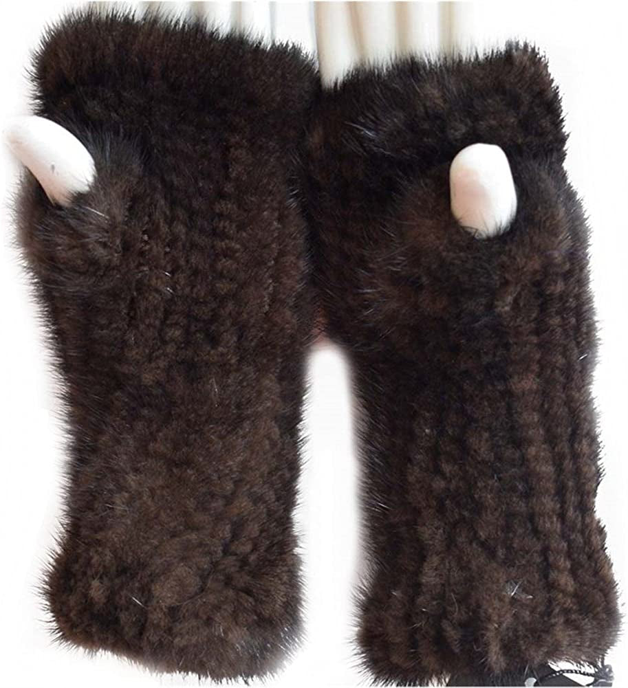 Valpeak Womens Winter Mittens Knitted Mink Fur Gloves Fingerless Arm Warmers Cold Weather Elasticity Apparel & Accessories > Clothing Accessories > Gloves & Mittens Valpeak Brown