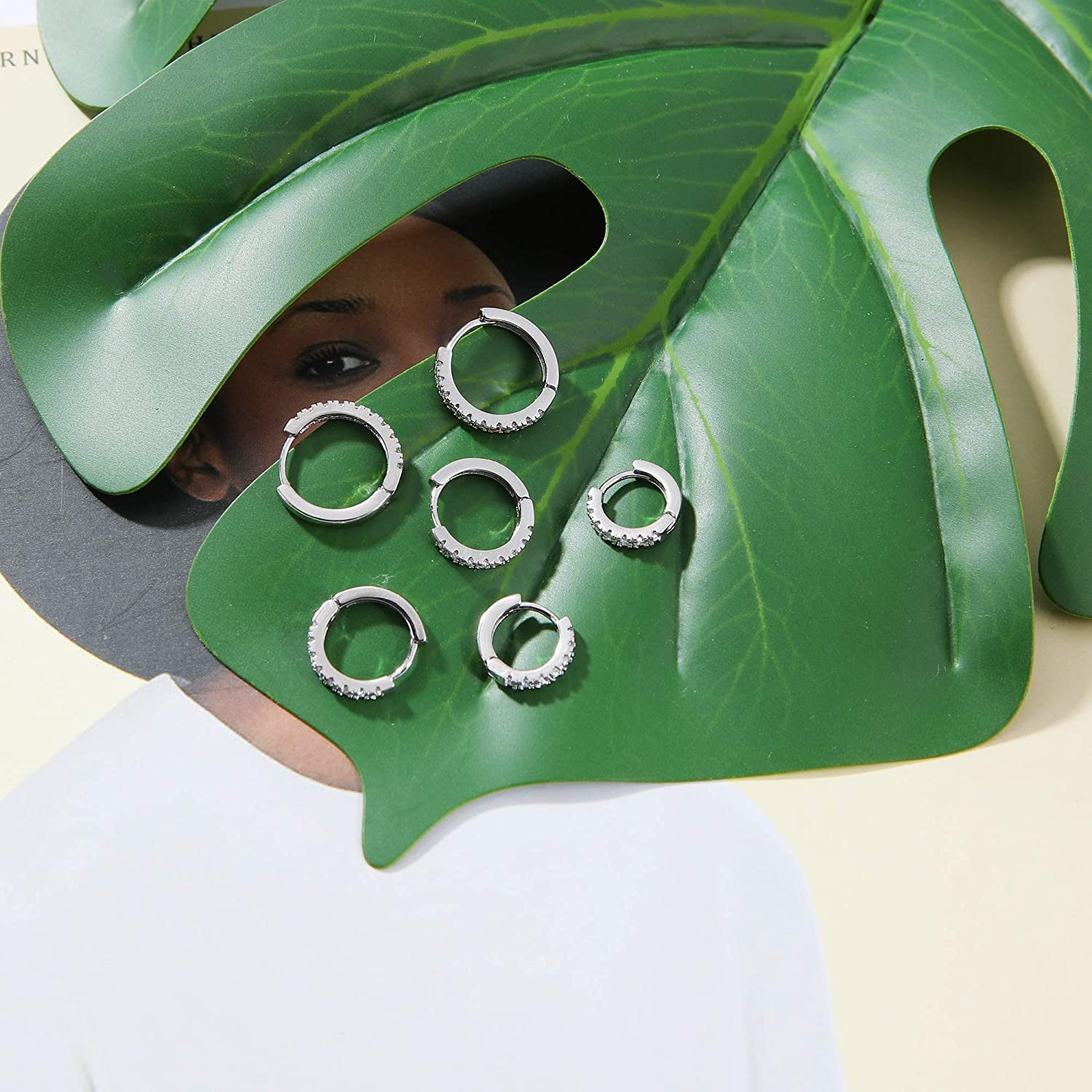 Micuco 3 Pairs Small Hoop Earrings Tiny Cartilage Earrings Cubic Zirconia Cuff Earrings White Gold Huggie Hoop Ear Piercing Earrings for Women 8Mm 10Mm 12Mm Apparel & Accessories > Jewelry > Earrings micuco