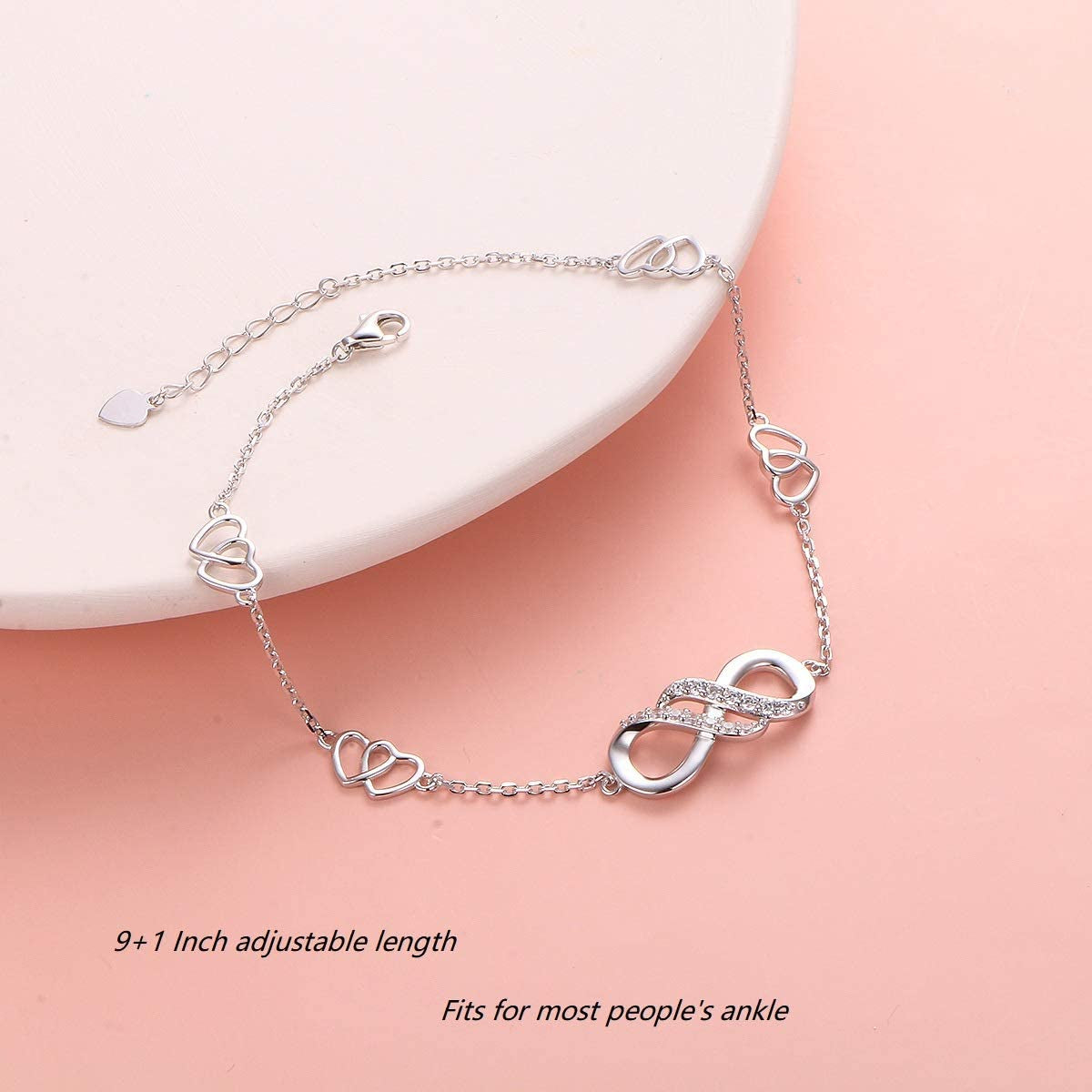 Infinity Anklet 925 Sterling Silver for Women Girls Adjustable Heart Ankle Bracelet Boho Beach Foot Chain 9+1 Inch Charm Jewelry Best Birthday Gifts Apparel & Accessories > Jewelry > Anklets FLYOW