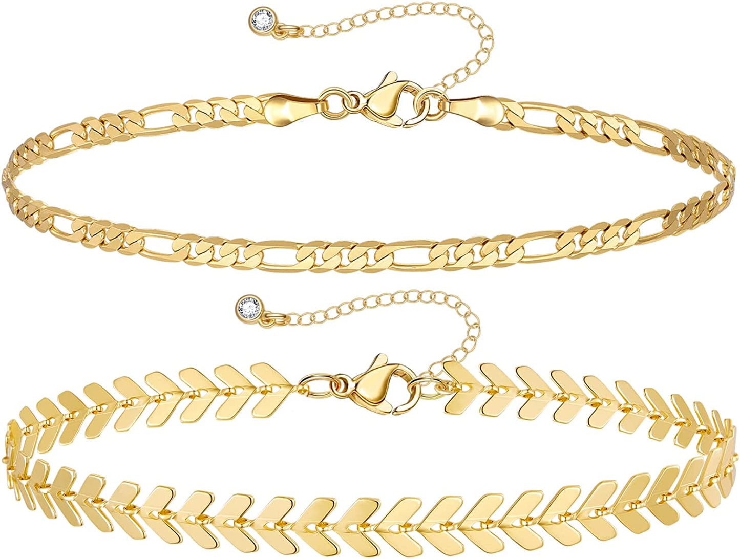 Kissyan Gold Layered Ankle Bracelets for Women, Dainty 14K Gold Plated Layering Anklets Set Adjustable Fashion Cuban Link Snake Tennis Chain Ankles Summer Beach Foot Jewelry Gifts for Women Girls Apparel & Accessories > Jewelry > Anklets KissYan L-Gold