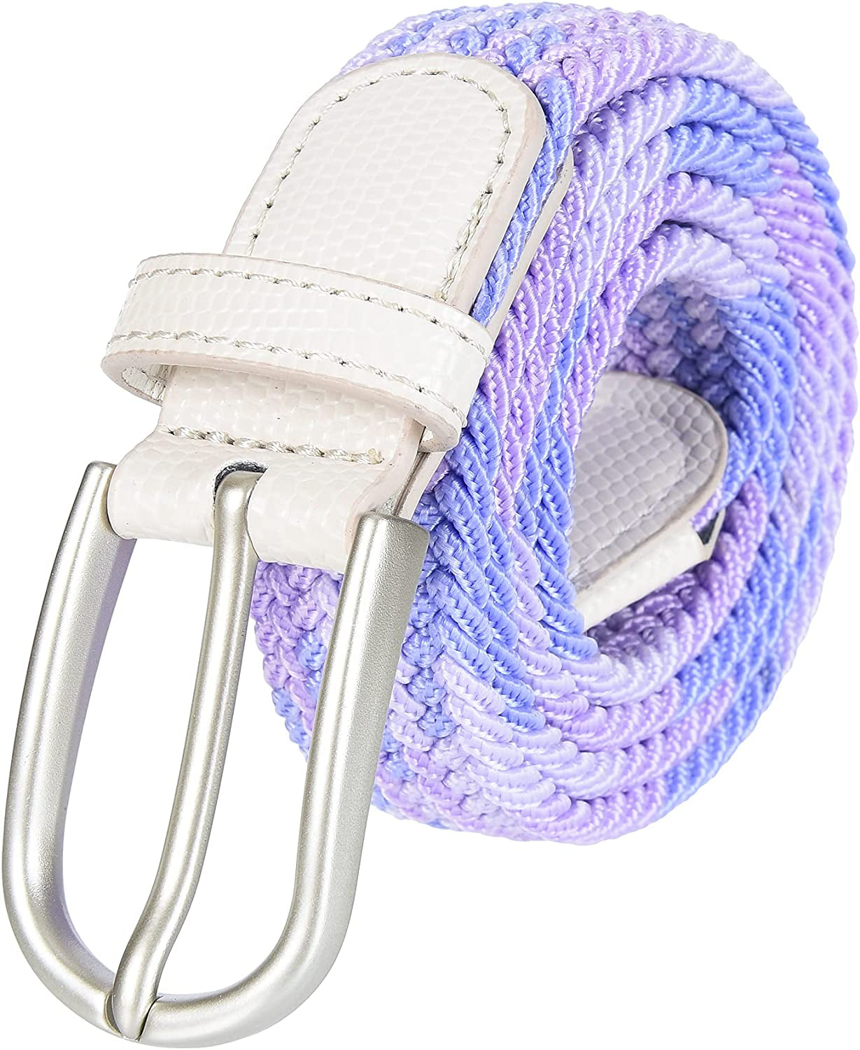 Univo Colors Multicolor Braided Elastic Stretch Belt Oval Pin Buckle Leather Loop End Tip for Women Girls Child Junior Men Apparel & Accessories > Clothing Accessories > Belts univo colors Lavender Purple XXS( 24"-26" Waist)