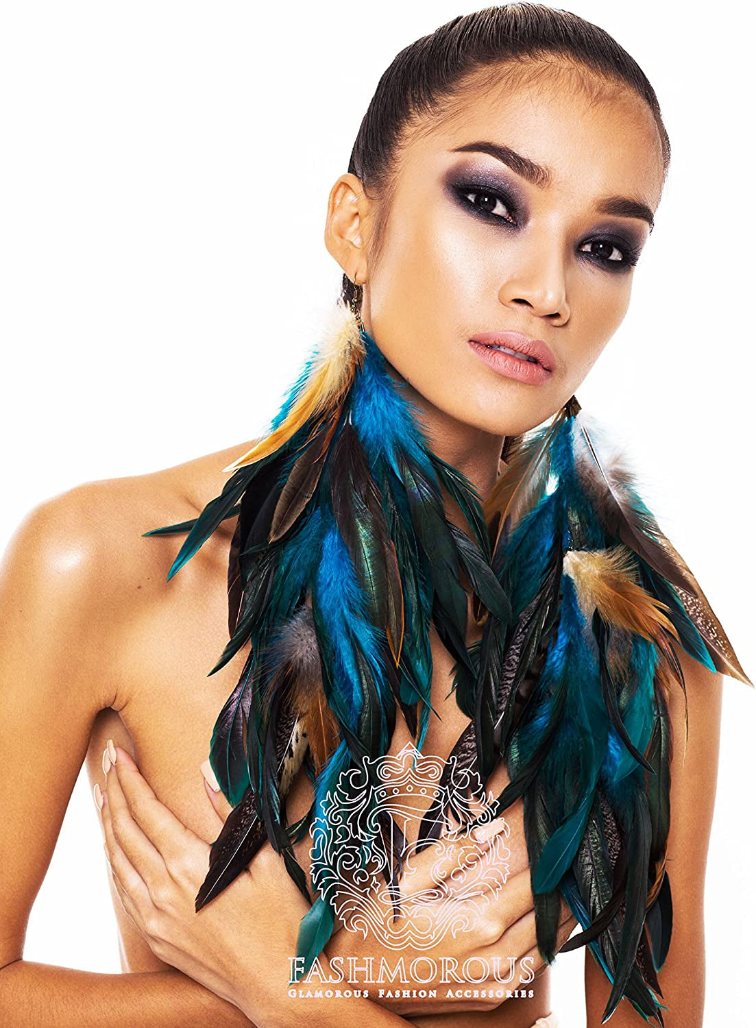 Fashmorous Feather Earrings Blue Feather Earrings for Women Bohemian Feather Earrings for Women Dangle Apparel & Accessories > Jewelry > Earrings Feather Lover