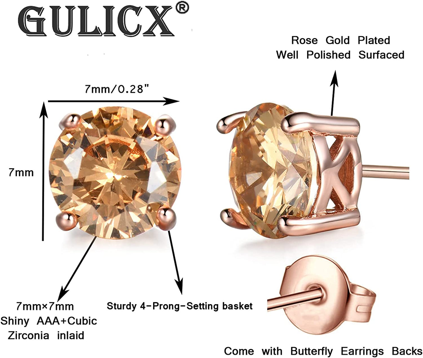 GULICX Rose Gold Tone Yellow Crystal Royal Journey Jewelry Eternity Stud Earring Apparel & Accessories > Jewelry > Earrings Gelei Jewelry Co., Ltd.