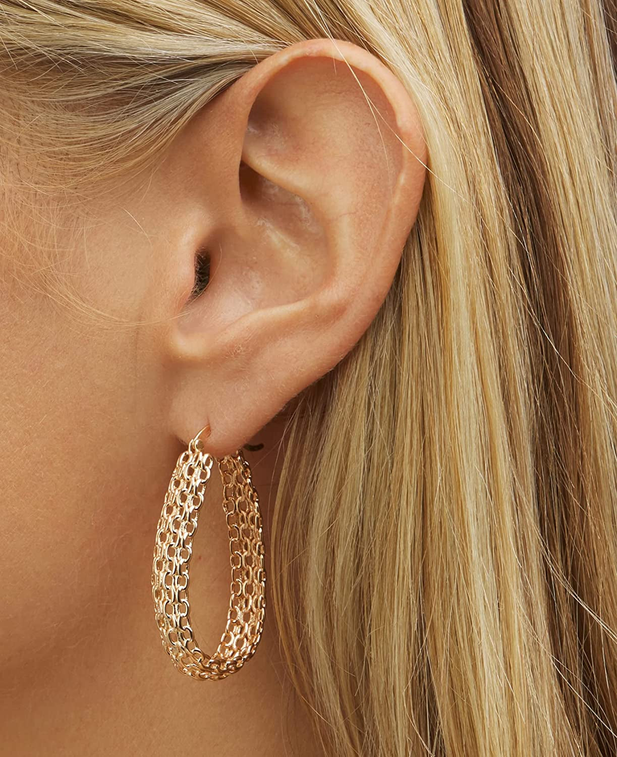 Gold Filigree Earrings for Women | Barzel 18K Gold Plated Link Mesh Braided Filigree Hoop Earrings (Gold) Apparel & Accessories > Jewelry > Earrings Barzel
