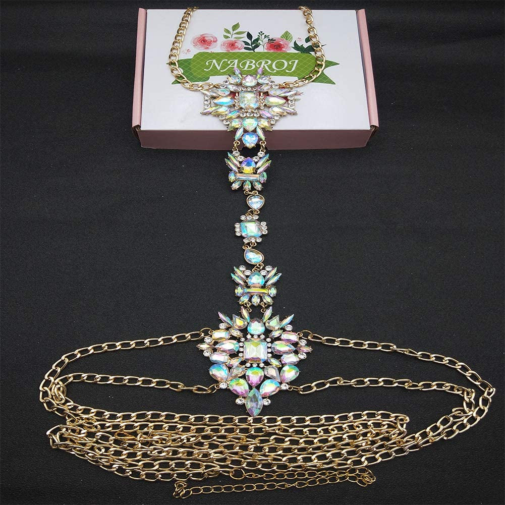 NABROJ Crystal Body Chains Jewelry for Women Sexy Rhinestone Bra plus Size Gold Waist Chest Chain -Shoulder Necklace Festival Body Chain Costume Jewelry Apparel & Accessories > Jewelry > Body Jewelry NABROJ