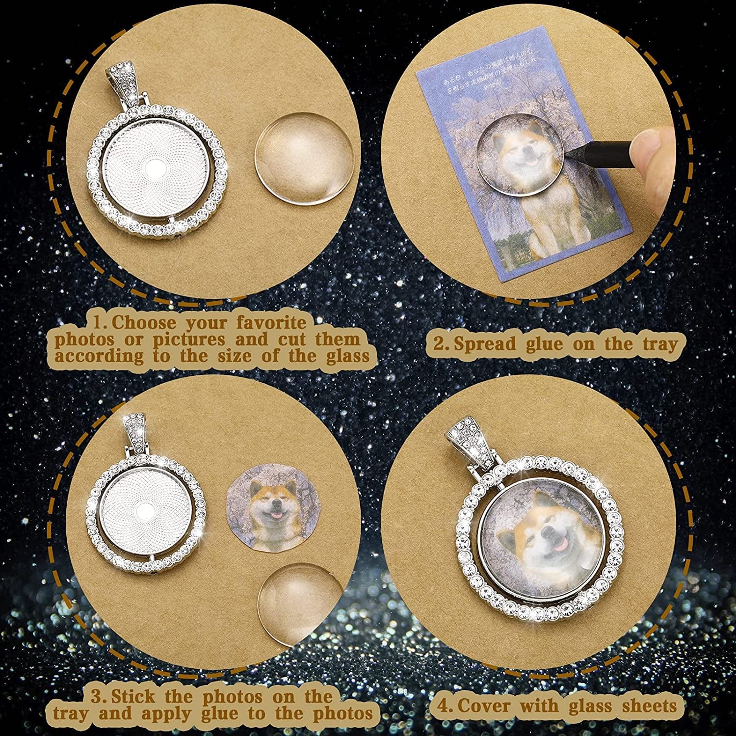 27 Pieces Rhinestone Pendant Trays Set Including 9 Pieces Double-Sided Blank Pendant Trays 1 Inch Bezel Pendant Trays round Pendant Charms with 18 Transparent Glass Cabochons (Silver)