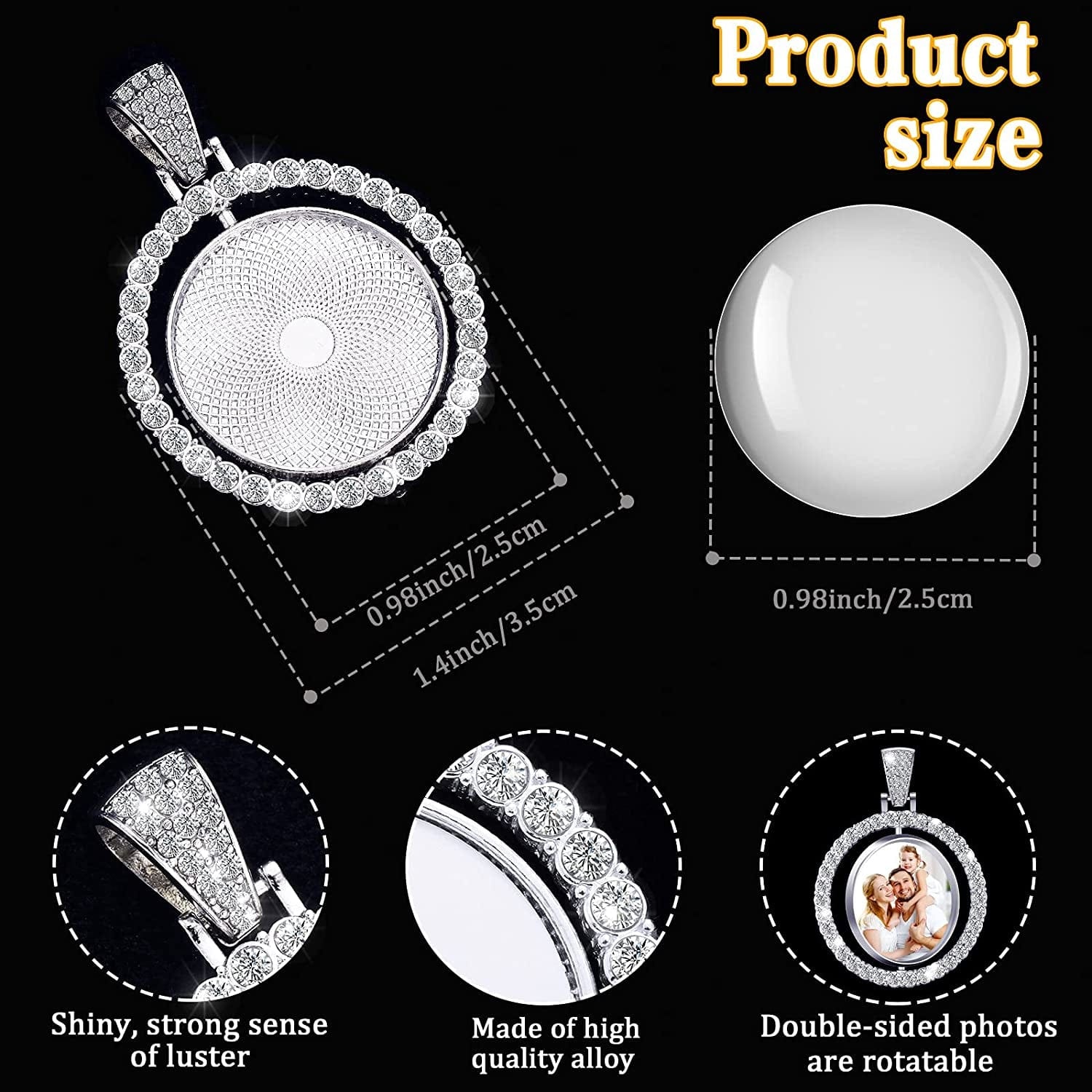 27 Pieces Rhinestone Pendant Trays Set Including 9 Pieces Double-Sided Blank Pendant Trays 1 Inch Bezel Pendant Trays round Pendant Charms with 18 Transparent Glass Cabochons (Silver)