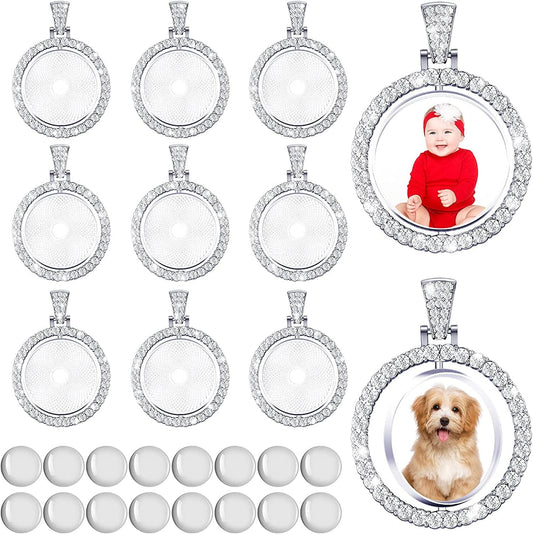 27 Pieces Rhinestone Pendant Trays Set Including 9 Pieces Double-Sided Blank Pendant Trays 1 Inch Bezel Pendant Trays round Pendant Charms with 18 Transparent Glass Cabochons (Silver) Silver