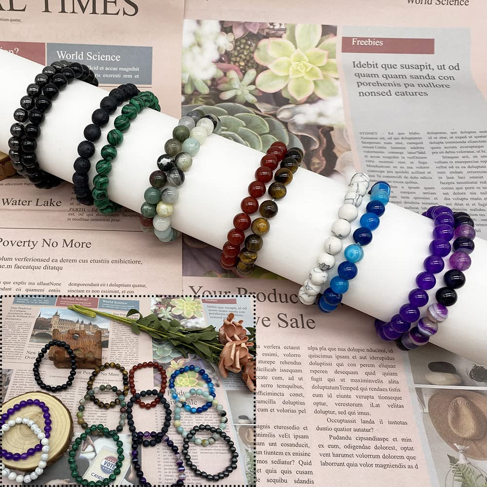 Svovin 12 Pcs 8Mm Gemstones Beaded Bracelets for Men Women Stone Bead Healing Stretch round Bead Crystal Semi-Precious Bracelets Unisex Apparel & Accessories > Jewelry > Bracelets Svovin