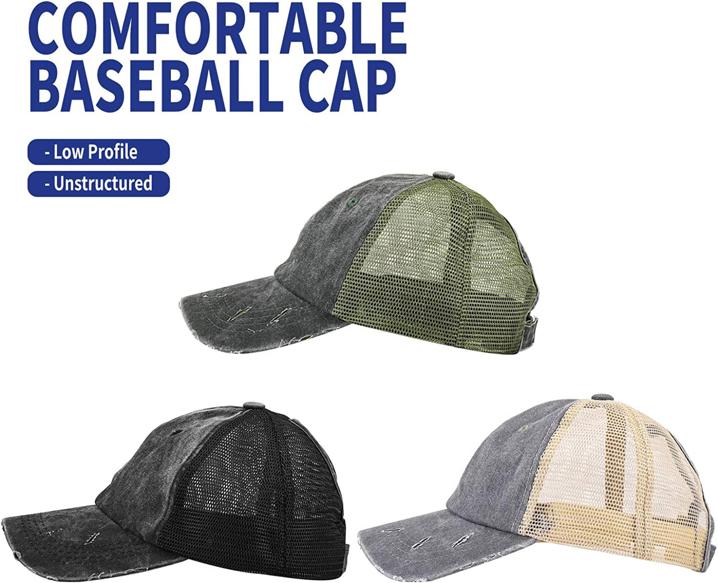 MEINICY 3 Pack Washed Plain Baseball Cap, Retro Adjustable Dad Hats Gift for Men/Women,Unstructured/Cotton Apparel & Accessories > Clothing Accessories > Hats MEINICY