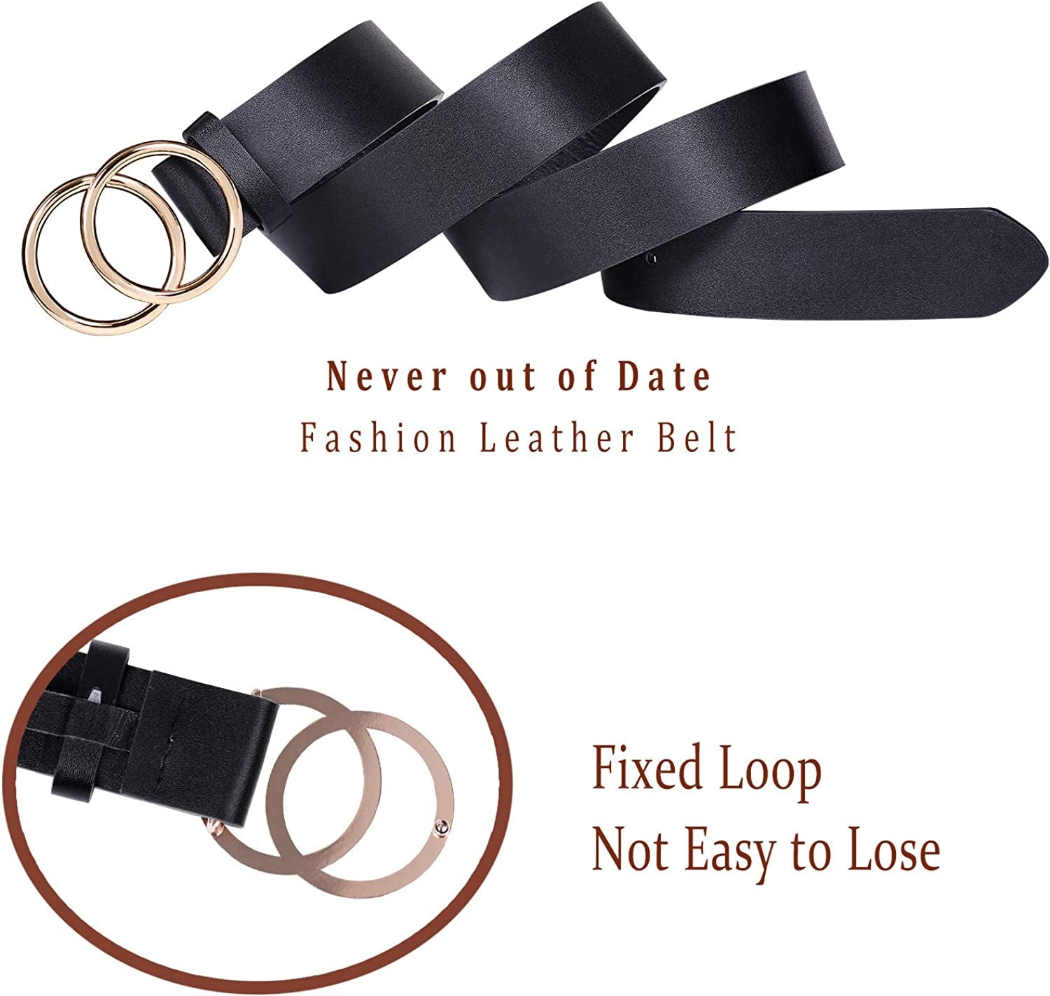 JASGOOD 3 Pack Women Leather Belt for Jeans Pants, Ladies Waist Belts with Double O-Ring Buckle Apparel & Accessories > Clothing Accessories > Belts KYLIE MAX