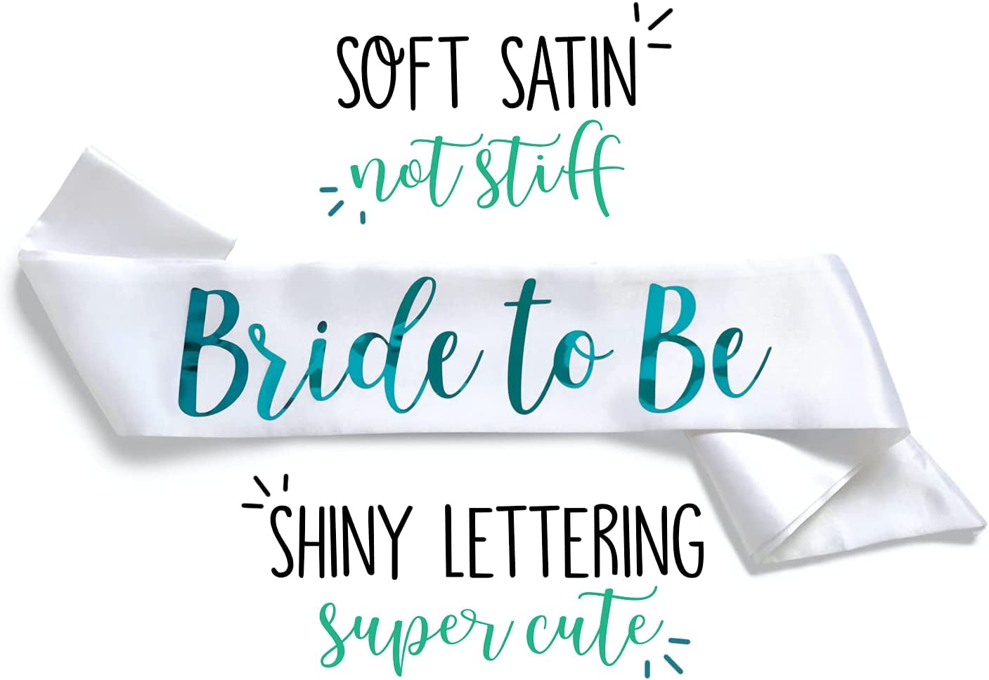 Bride to Be 3Pc Sash Set - Sophisticated & Fun Party Favor for Bachelorette Party, Bridal Shower & Wedding Party (3Pc Set, White & Teal (Font #2)) Apparel & Accessories > Clothing Accessories > Sashes Bachelorette to Bride