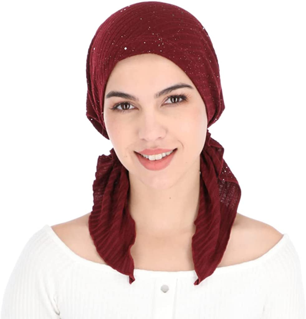 Madison Headwear Pretied Head Scarves for Women Featuring a Unique Sparkly Foil Finish and Stretchy Ribbed Fabric Apparel & Accessories > Clothing Accessories > Headwear Madison Headwear Burgundy