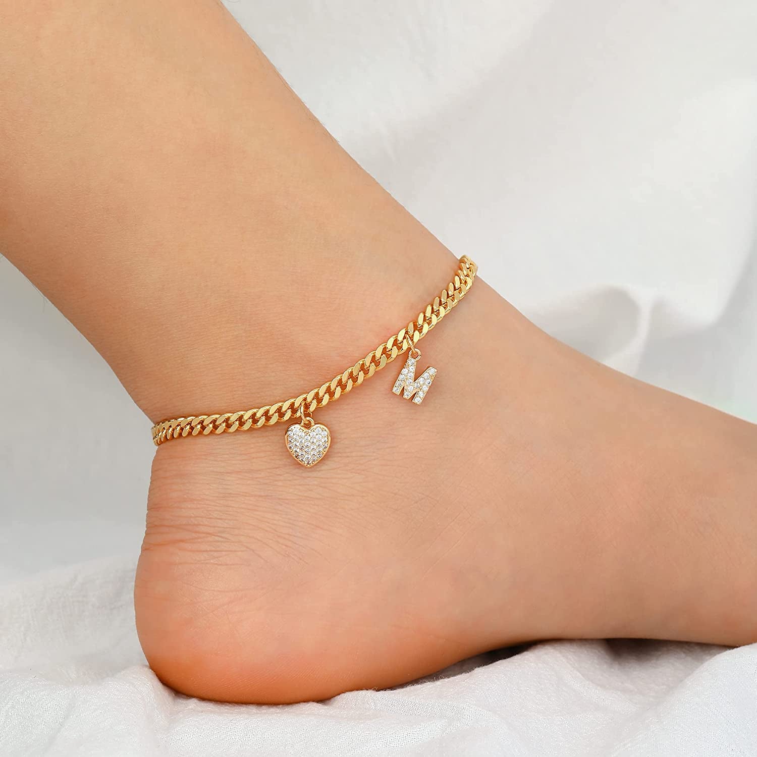 Gold Heart Ankle Bracelets for Women 14K Gold Plated Initial Charm Gold Anklets for Women Cuban Link Chain Heart Anklet Bracelets for Women Apparel & Accessories > Jewelry > Anklets BRIJEWLIC