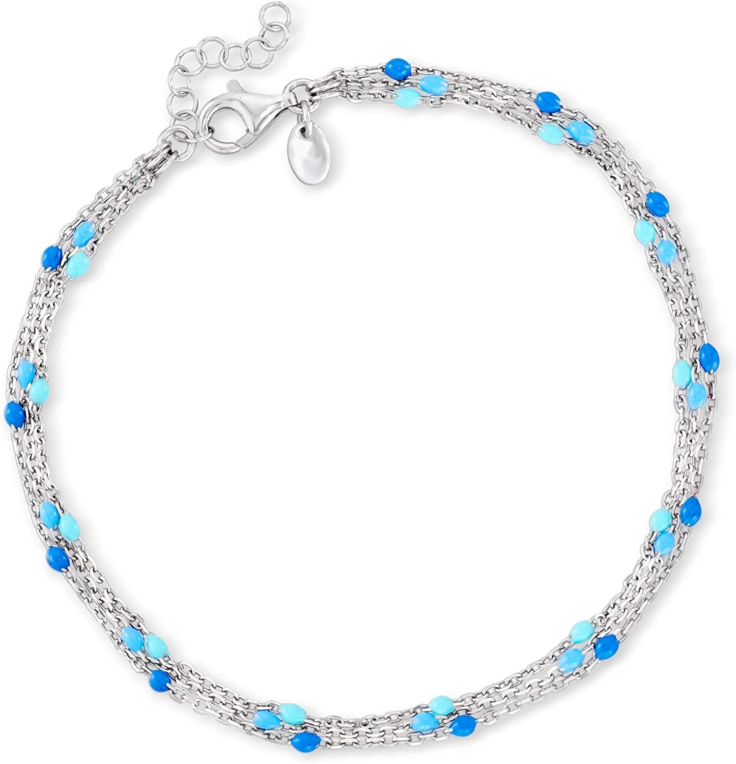 Ross-Simons Italian Tonal Blue Enamel Beaded Station Anklet in Sterling Silver. 9 Inches Apparel & Accessories > Jewelry > Anklets Ross-Simons