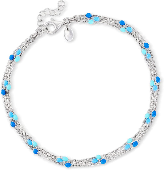 Ross-Simons Italian Tonal Blue Enamel Beaded Station Anklet in Sterling Silver. 9 Inches Apparel & Accessories > Jewelry > Anklets Ross-Simons