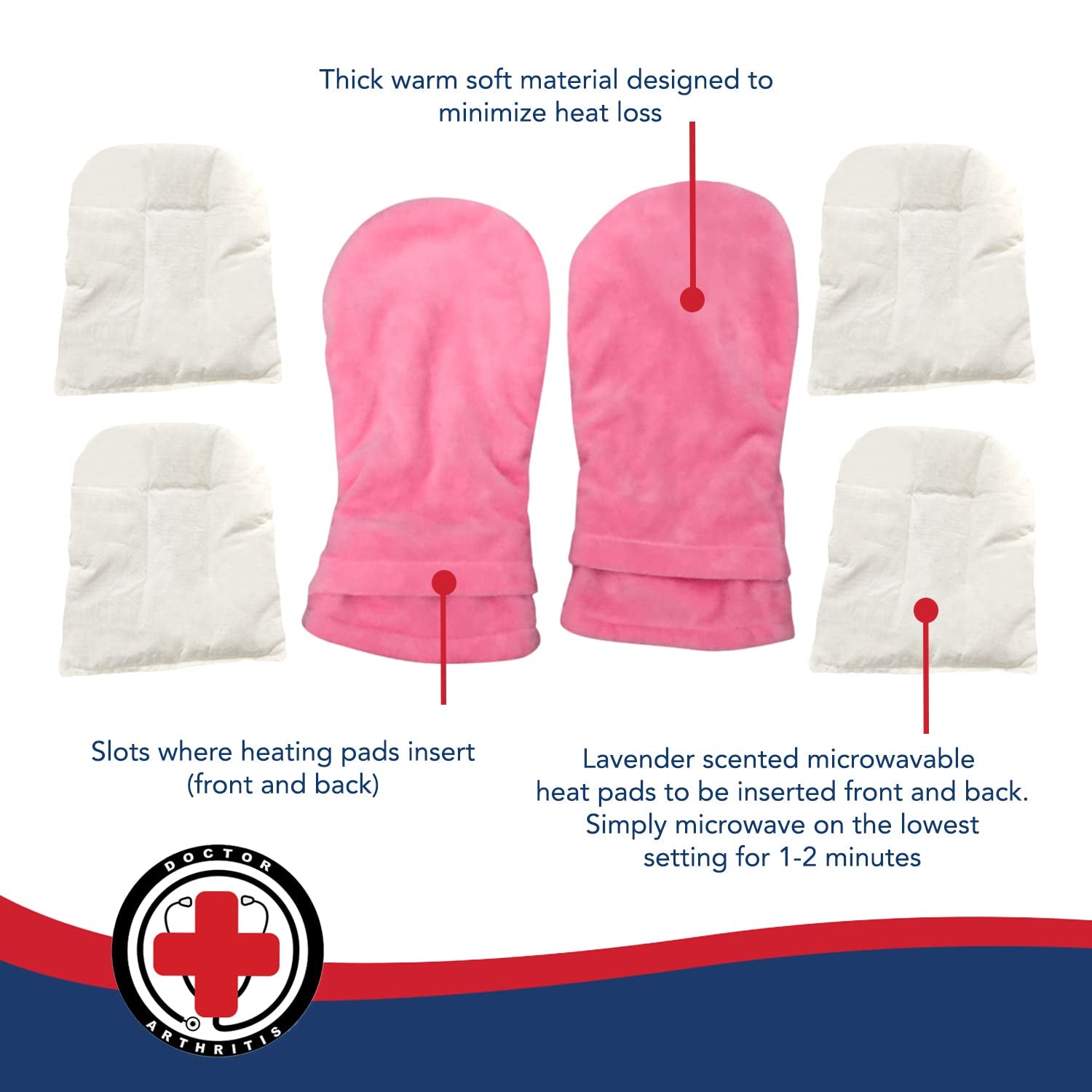 Doctor Developed Heat Therapy Arthritis Gloves / Heated Arthritis Mittens / Hand Warmers, Microwavable & Doctor Written Handbook (Lavender Scented & Universally Sized. 1 Pair) (Pink) Apparel & Accessories > Clothing Accessories > Gloves & Mittens Dr. Arthritis