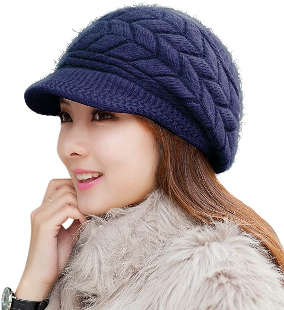 HINDAWI Women Winter Warm Knit Hat Wool Snow Ski Caps with Visor Apparel & Accessories > Clothing Accessories > Hats HINDAWI Navy