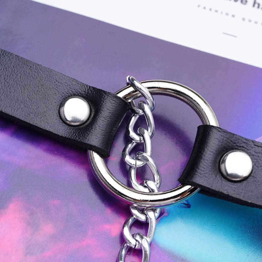 Reetan Punk Layered Chest Chains Silver Leather Body Chains Ring Rave Party Nightclub Body Jewelry Accessories for Women and Girls Apparel & Accessories > Jewelry > Body Jewelry Reetan