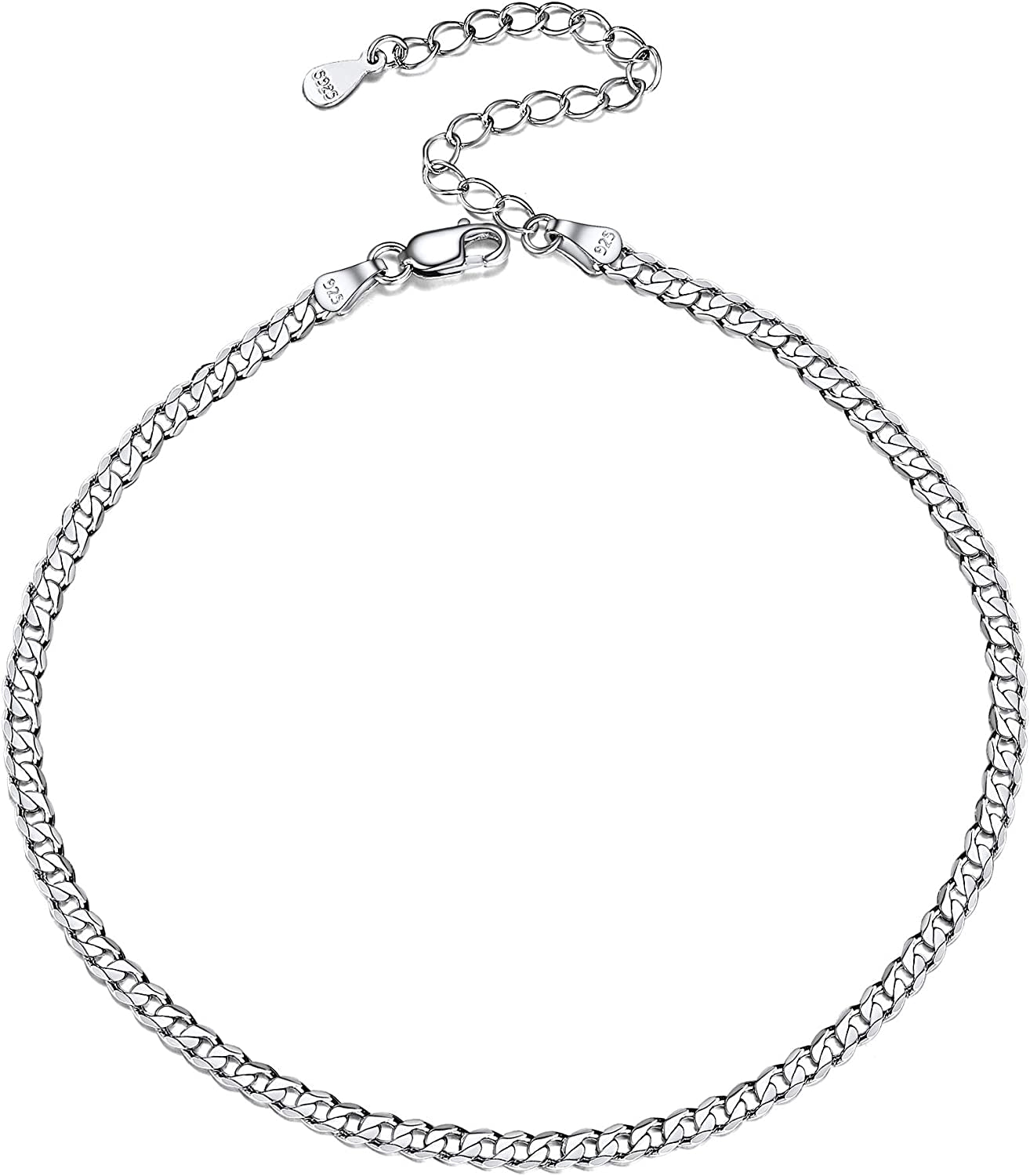 Chicsilver 925 Sterling Silver Ankle Bracelet for Women, Simple Durable Cuban Link/Figaro/Twist Rope Chain Anklets for Beach Party(With Gift Box) Apparel & Accessories > Jewelry > Anklets ChicSilver Jewelry A: Cuban Chain-2.8mm wide