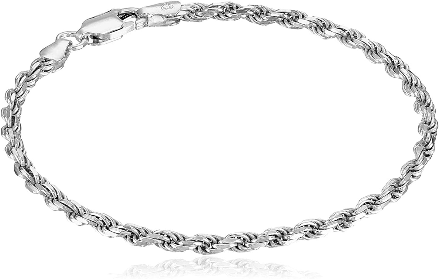 Essentials Gold or Rhodium Plated Sterling Silver Diamond-Cut Rope Chain Link Bracelet Apparel & Accessories > Jewelry > Bracelets KYLIE MAX sterling-silver 7 Inches