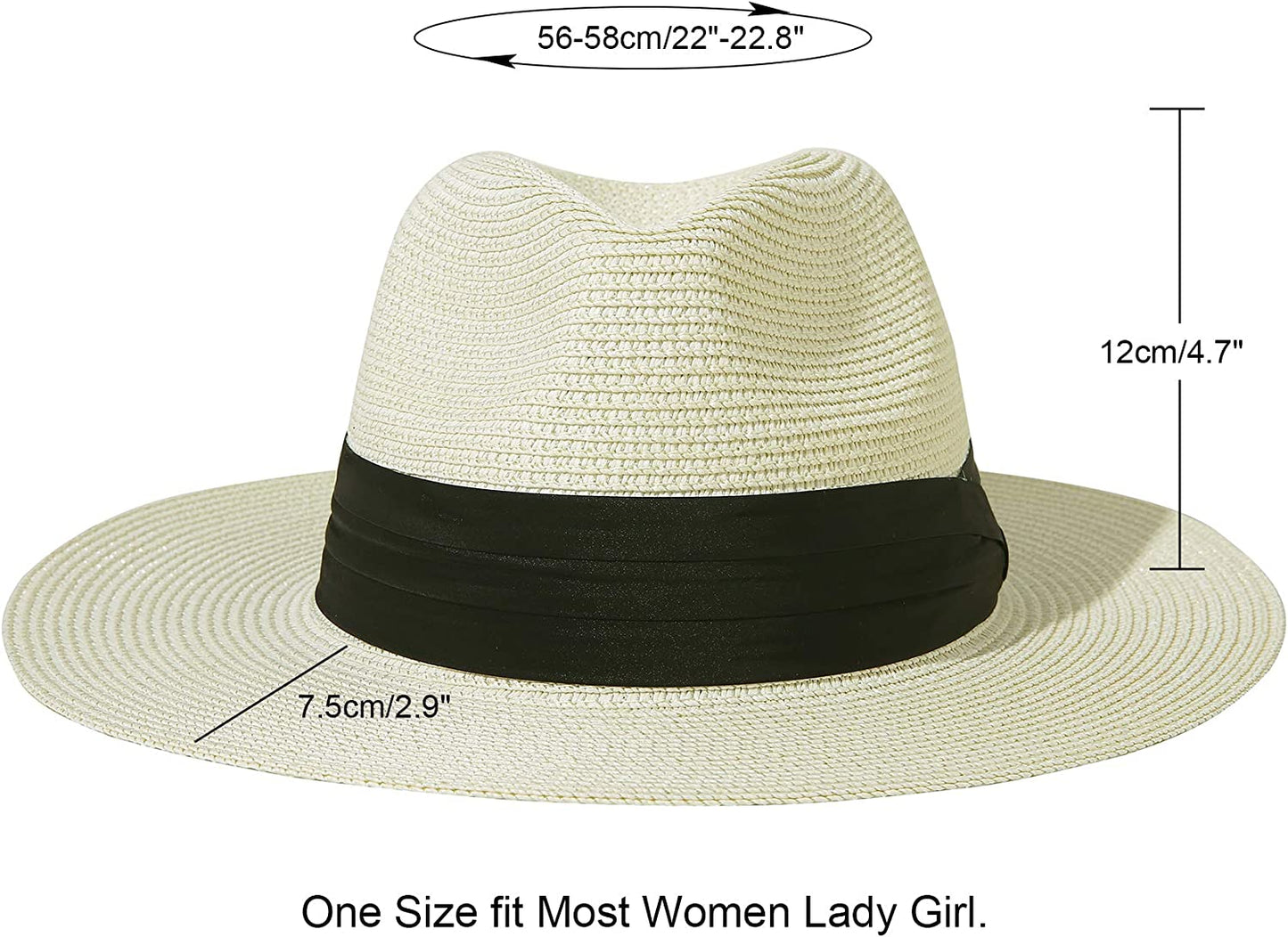 Lanzom Women Wide Brim Straw Panama Roll up Hat Belt Buckle Fedora Beach Sun Hat UPF50+ Apparel & Accessories > Clothing Accessories > Hats Lanzom