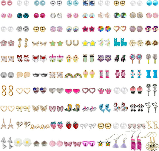 NEWITIN 100 Pairs Colorful Cute Stud Earrings for Girls Hypoallergenic Earrings Stainless Steel Earrings for Women Apparel & Accessories > Jewelry > Earrings NEWITIN Beauty Girl
