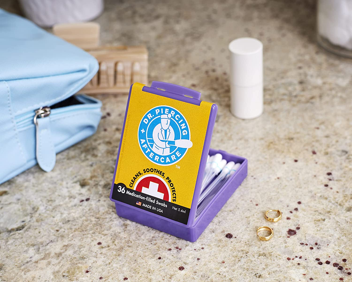 Dr. Piercing Aftercare Medicated Swabs Treat Ear, Nose, Belly, and Body Piercings - Gentle Saline Solution for Piercings - Cleaning Swab Helps Soothe & Hydrate Recovering Skin - 36 Swabs (1-Pack) Apparel & Accessories > Jewelry > Body Jewelry Dr. Piercing's Aftercare